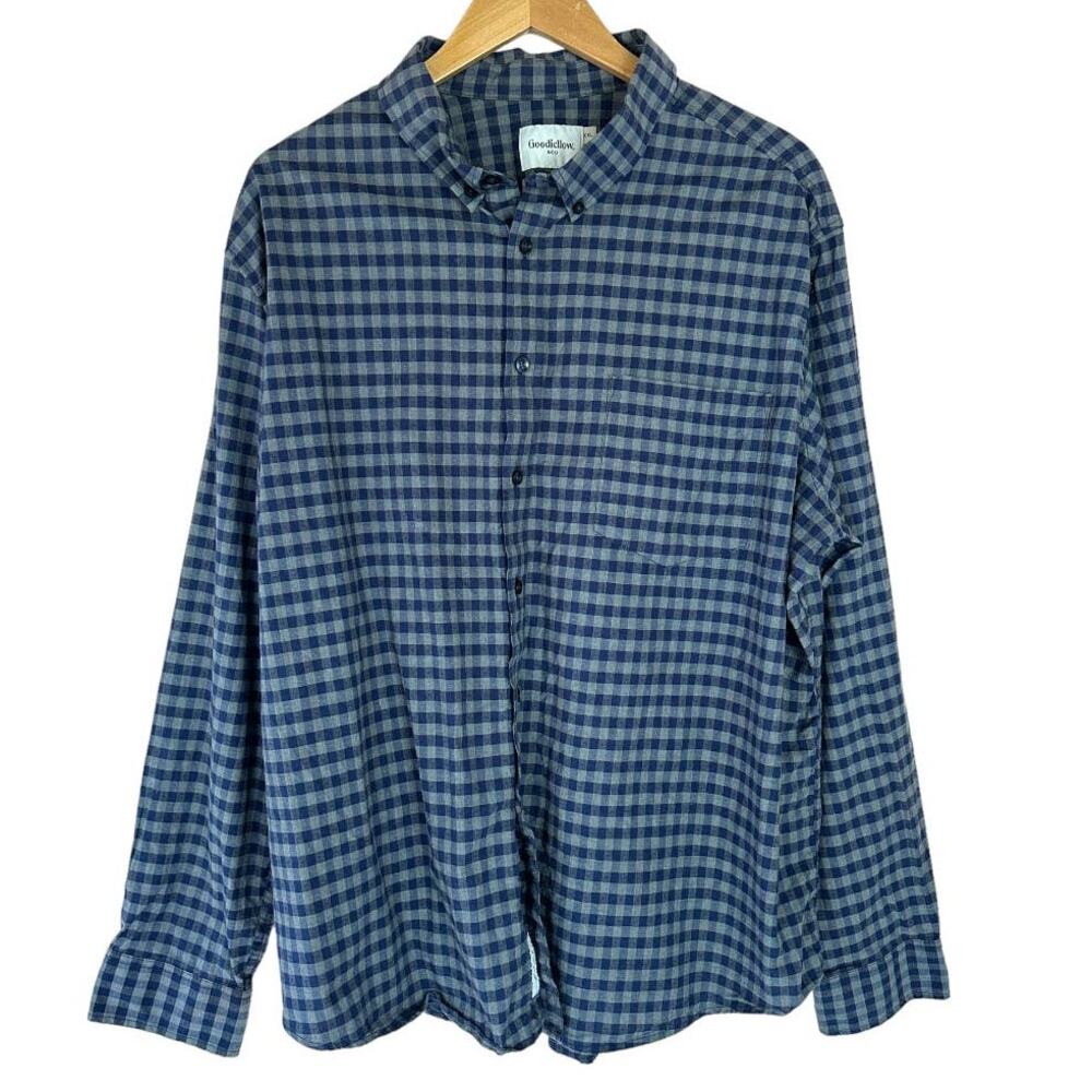 Goodfellow Blue Gray Check Plaid Gingham Button Down Shirt XXL Men's